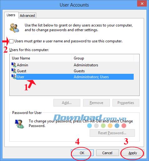 Instructions pour supprimer le mot de passe de connexion sous Windows 8 / 8.1 / 10