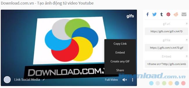 Instructions for creating GIF images online from YouTube Videos