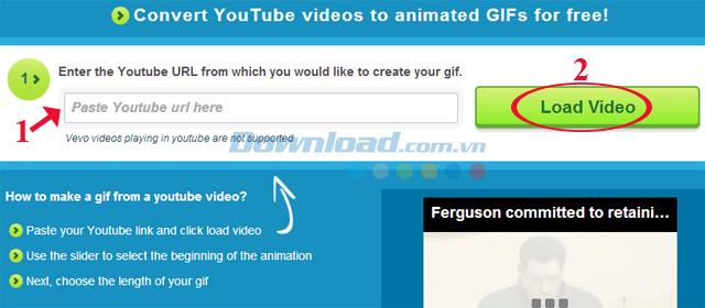 Instructions for creating GIF images online from YouTube Videos