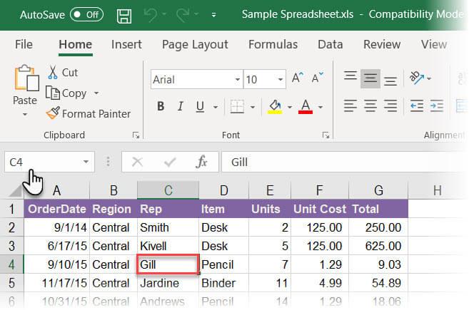 Instructions for using Name Box in Excel