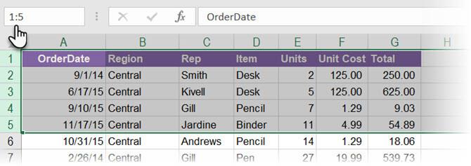 Instructions for using Name Box in Excel