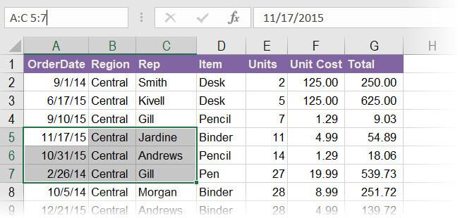 Instructions for using Name Box in Excel