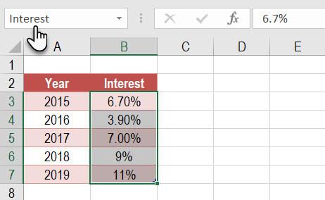 Instruções para usar a caixa de nome no Excel