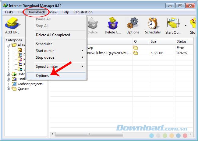 Ubah lokasi untuk menyimpan data yang diunduh dari Internet Download Manager