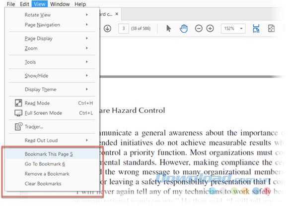 Instructions on how to bookmark PDF documents in Adobe Reader