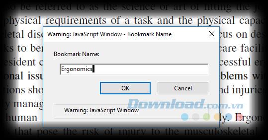 Instructions on how to bookmark PDF documents in Adobe Reader