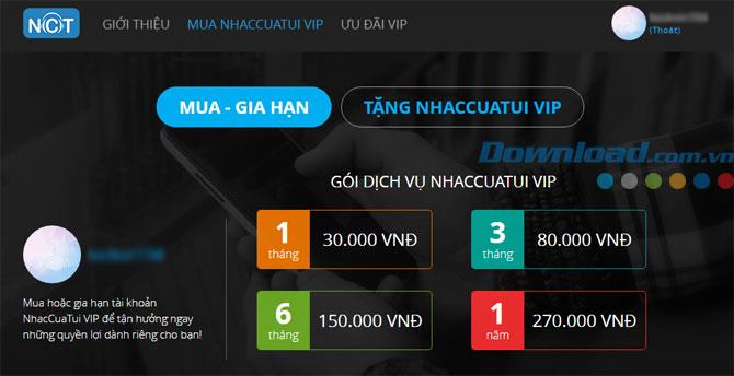 الأسعار وكيفية التسجيل للحصول على حساب NhacCuaTui VIP