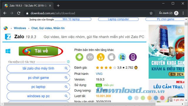 Instructions on how to download Zalo PC and PC