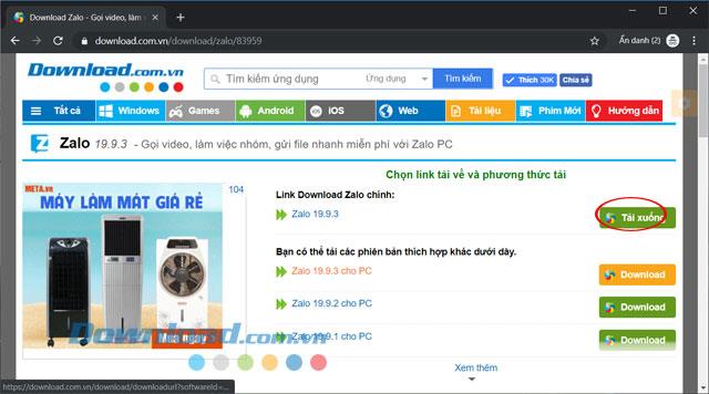 Instructions on how to download Zalo PC and PC