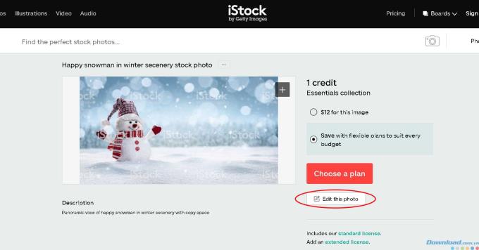 Instructions to edit and download photos on iStockPhoto