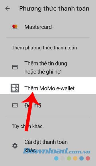 Instructies om een ​​Google Play-account te koppelen aan een MOMO-portemonnee