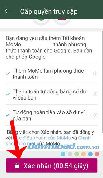Instruções para vincular uma conta do Google Play a uma carteira MOMO