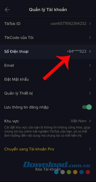 Instructions for changing phone numbers on Tik Tok