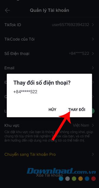 Instructions for changing phone numbers on Tik Tok