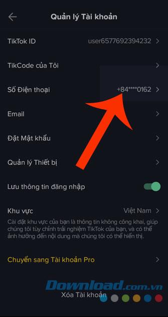 Instructions for changing phone numbers on Tik Tok