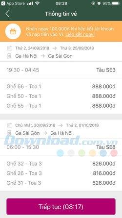 Book Tet train tickets on the phone with Momo and ViettelPay e-wallet