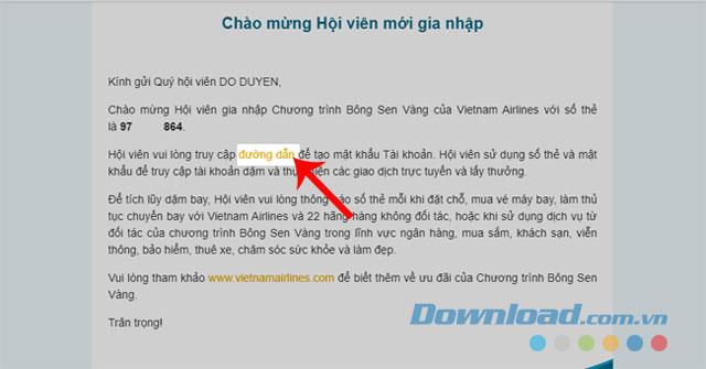 Anweisung zur Registrierung des Vietnam Airlines Golden Lotus-Kontos