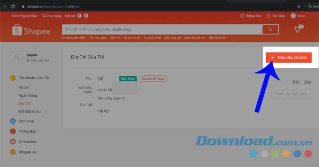 Instructions for adding shipping addresses on Shopee