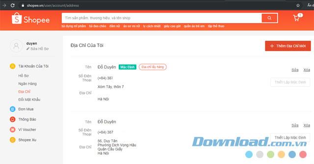 Instructions for adding shipping addresses on Shopee