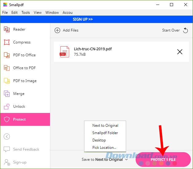 How to set a password and remove the password for a PDF file using Smallpdf