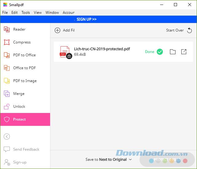 How to set a password and remove the password for a PDF file using Smallpdf