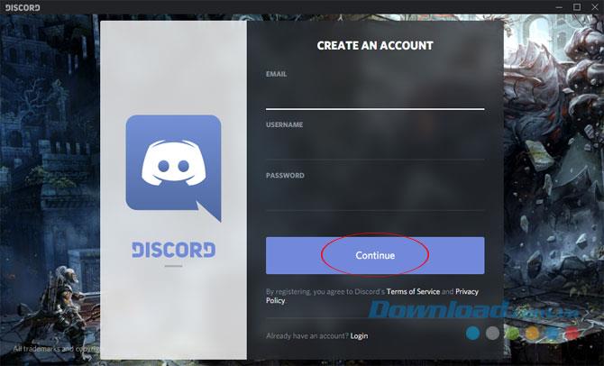 Instructions for downloading, creating an account and logging into Discord