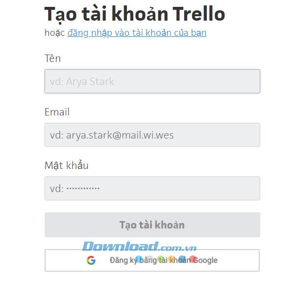 Instruções para registrar uma conta Trello