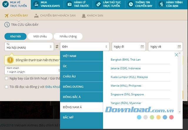 Instructions pour réserver en ligne des vols avec Vietnam Airlines