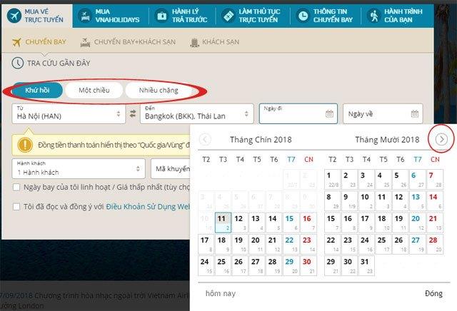 Instructions on how to book Vietnam Airlines flights online