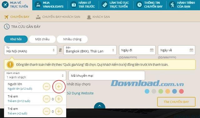 Instruções sobre como reservar voos online da Vietnam Airlines