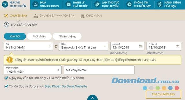 Istruzioni su come prenotare online voli Vietnam Airlines