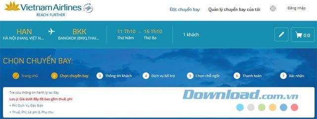 Instruções sobre como reservar voos online da Vietnam Airlines