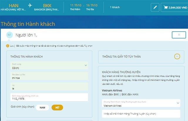 Istruzioni su come prenotare online voli Vietnam Airlines