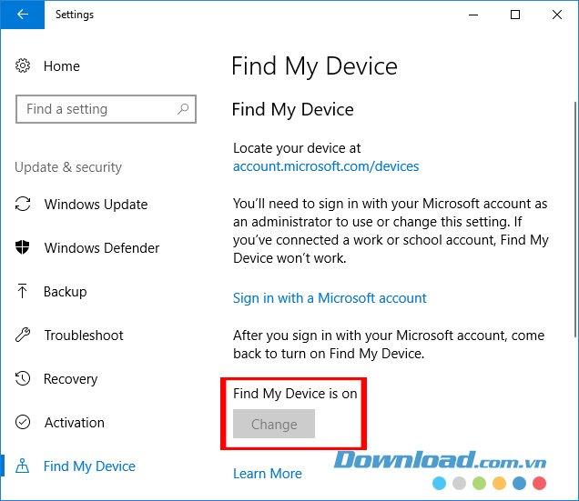 How to turn on location on Windows 10 to find a missing device