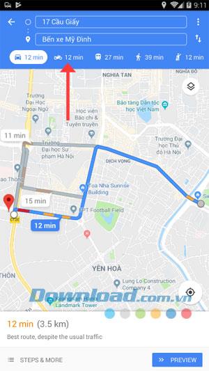 How to find a motorbike route on Google Maps
