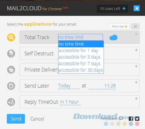 Instructions for setting up and sending a self-destruct email with Dmail