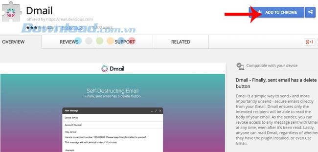 Instructions for setting up and sending a self-destruct email with Dmail