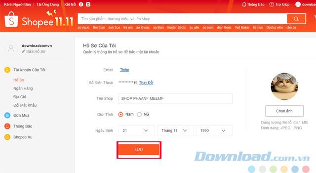 Instructions to edit your Shopee account information