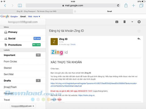 Instructions for registering a Zing MP3 account on mobile
