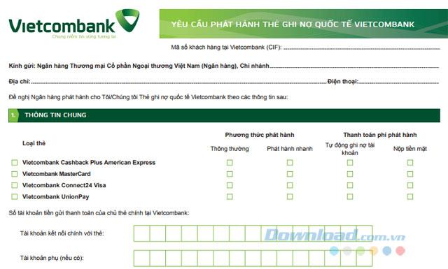 How to register credit card, Vietcombank Visa card