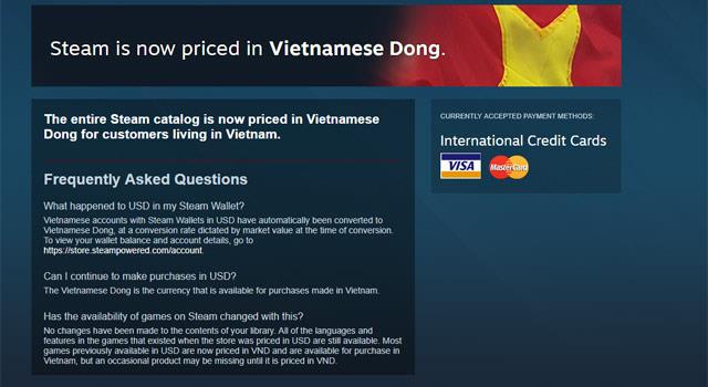بدأ Steam بيع الألعاب بالعملة الفيتنامية ، حيث قدم خصومات على مدفوعات VND على Steam