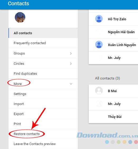 Bagaimana memulihkan kontak di Gmail