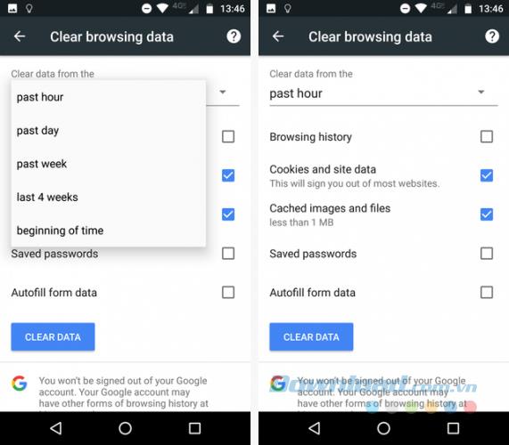 Instructions for clearing browsing history on Android devices