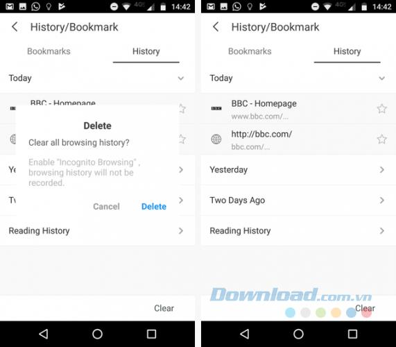 Instructions for clearing browsing history on Android devices