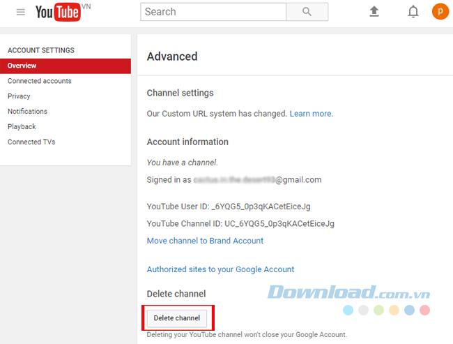 Instructions to temporarily hide or permanently delete YouTube channels