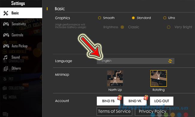 How to change the language of Free Fire to Vietnamese