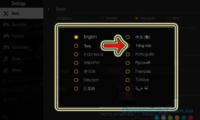 How to change the language of Free Fire to Vietnamese