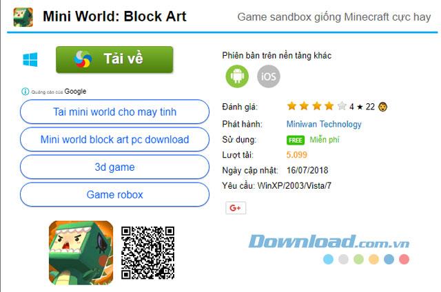 Petunjuk untuk mengunduh dan menginstal game Mini World: Block Art di komputer