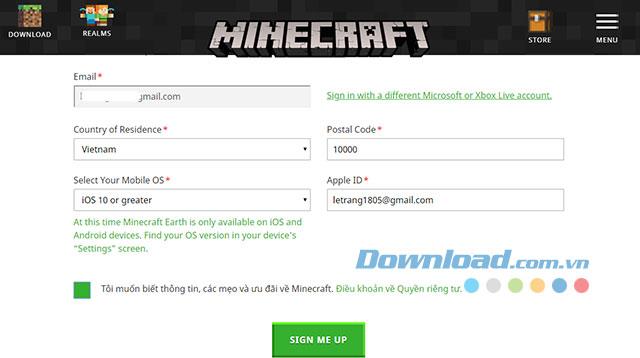 Petunjuk untuk pendaftaran awal game Minecraft Earth