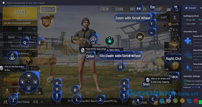 Siapkan keyboard virtual untuk memainkan PUBG Mobile di Tencent Gaming Buddy